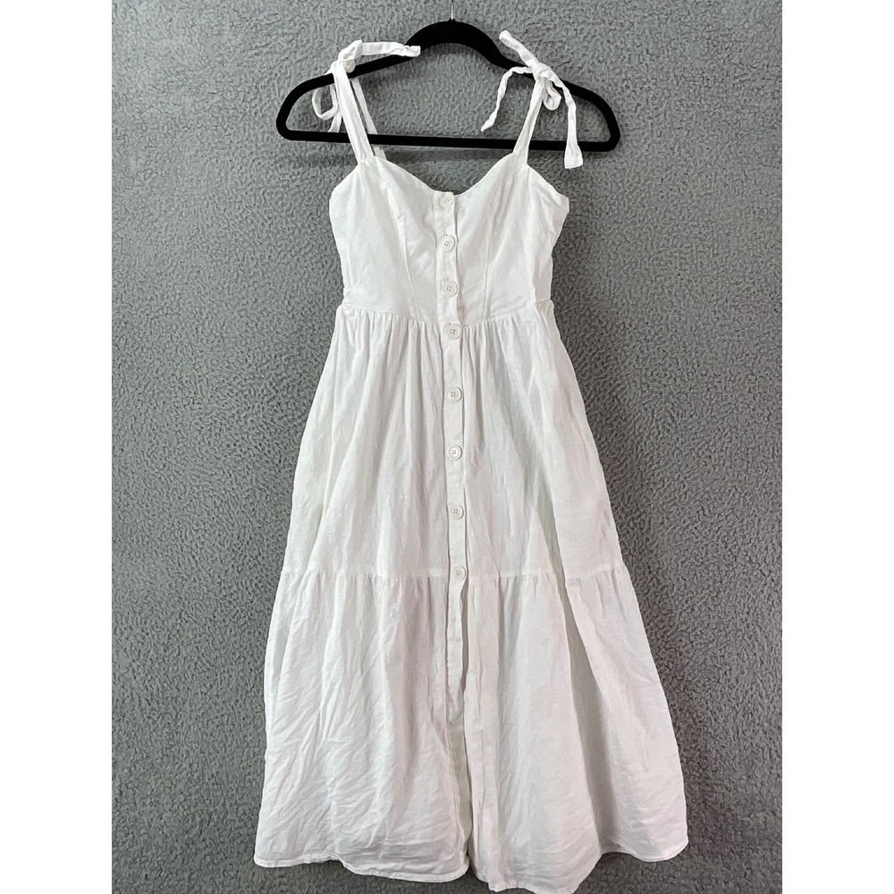 Urban Outfitters Midi Dress Women XS White Excellent Tie Strap Button Front Boho